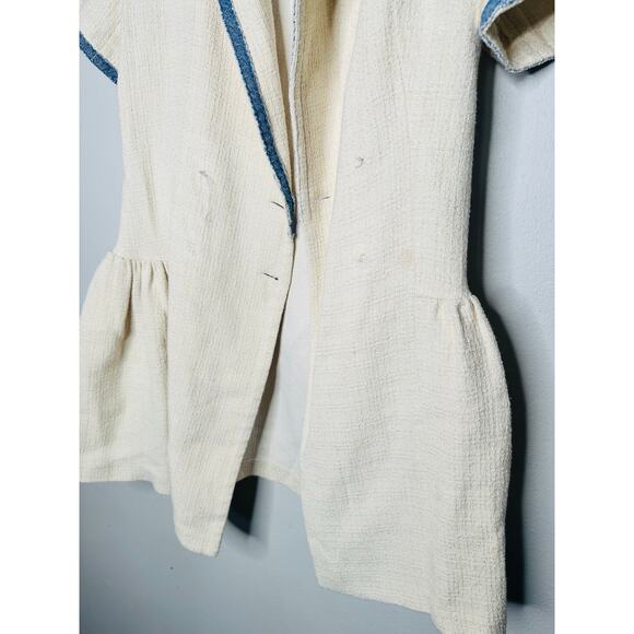 SANDRO Off White Tweed Blue Trim A-Line Double Breasted Seville Dress Size 36 - Picture 6 of 16